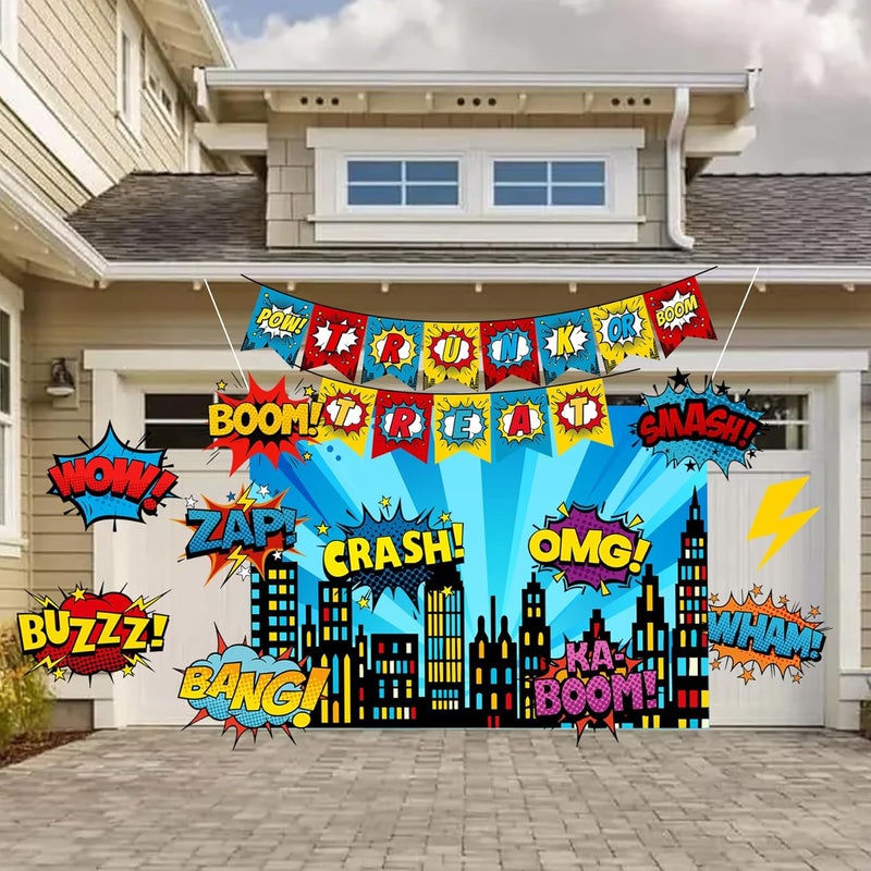 Dreasmt Halloween Trunk or Treat Car Decorations Kit, Hero Trunk or Treat Car Archway Garage Decoration Halloween Hero City Car Decorations Outdoor Arch Entrance Window Garage Decorations - Image 5